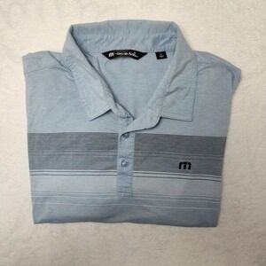 Travis Mathew Polo Shirt Mens XL Blue Stripe Stretch Golf Performance 1MY137